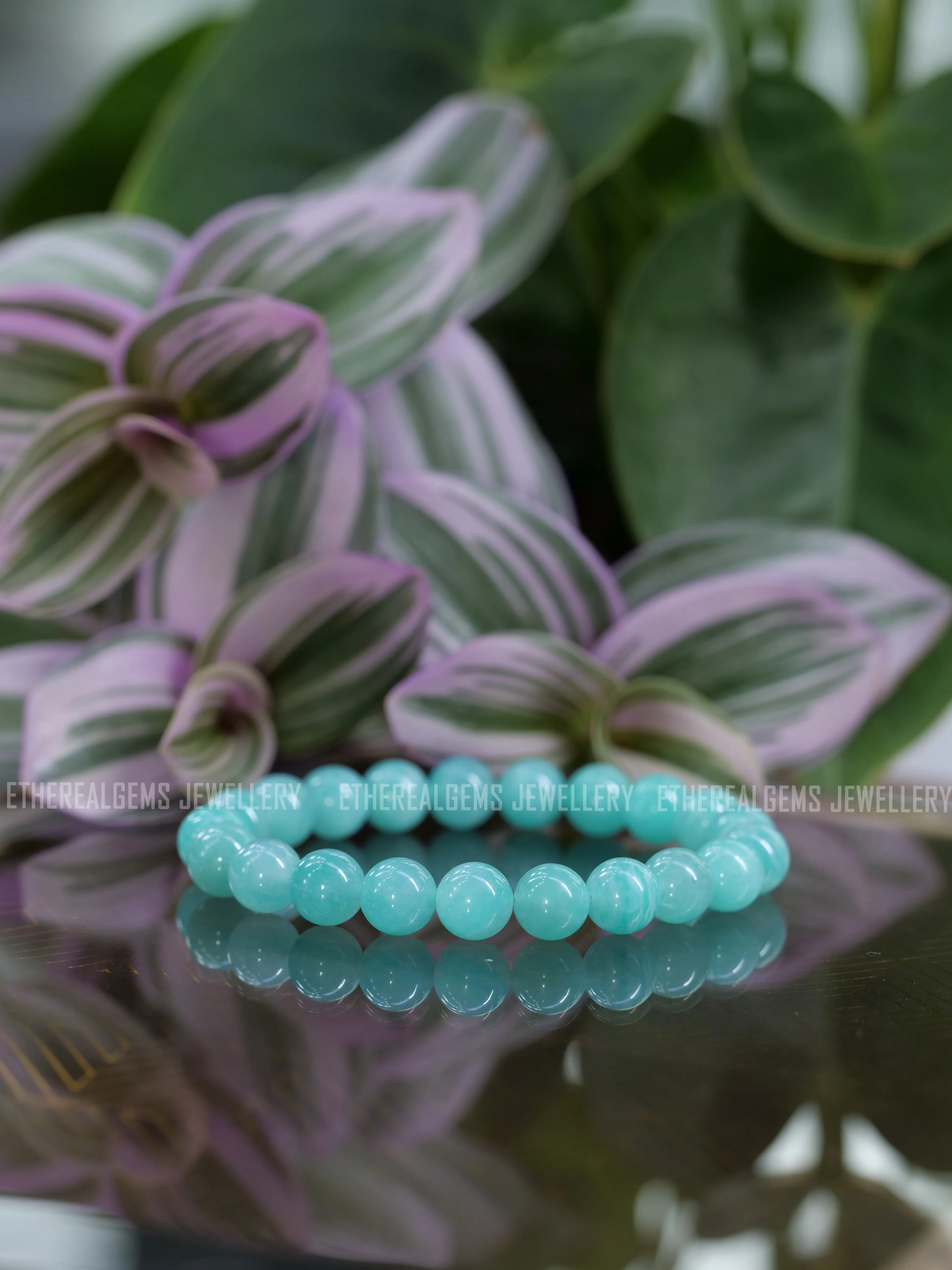 Mozambique Amazonite 8mm Beaded Natural Gemstone Elastic Bracelet, Genuine Top Grade Gift Jewelry, Men Women Fashion Crystal Energy Jewellery