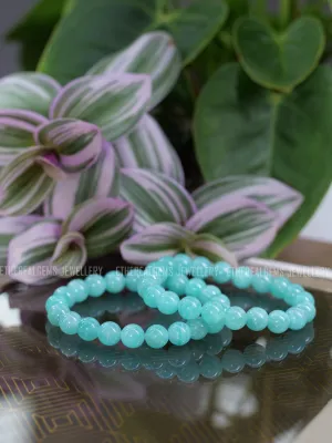 Mozambique Amazonite 8mm Beaded Natural Gemstone Elastic Bracelet, Genuine Top Grade Gift Jewelry, Men Women Fashion Crystal Energy Jewellery