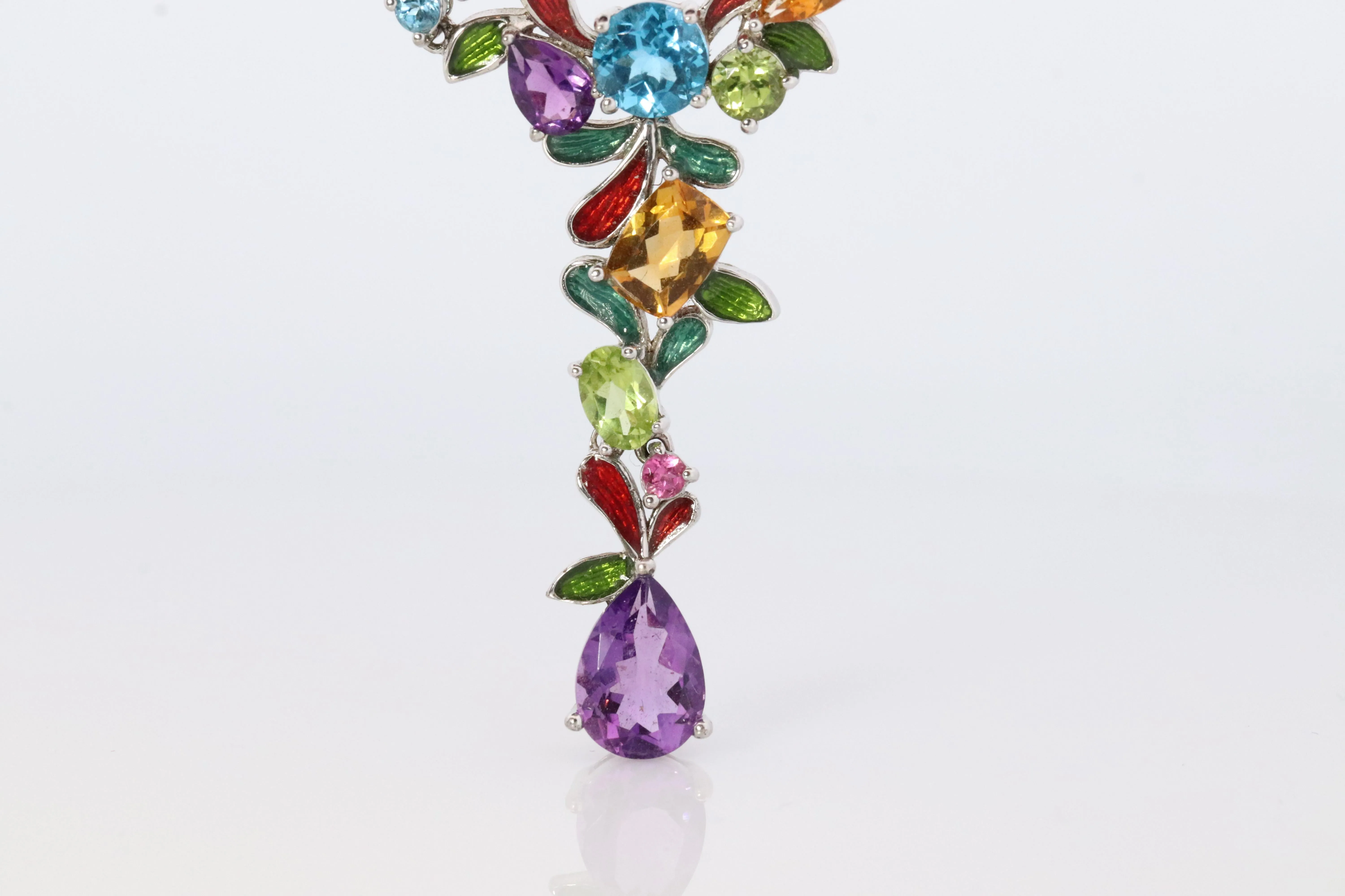 Multi Gem Layered Necklace. Multi-Color Gem Sterling Silver Cocktail Necklace.