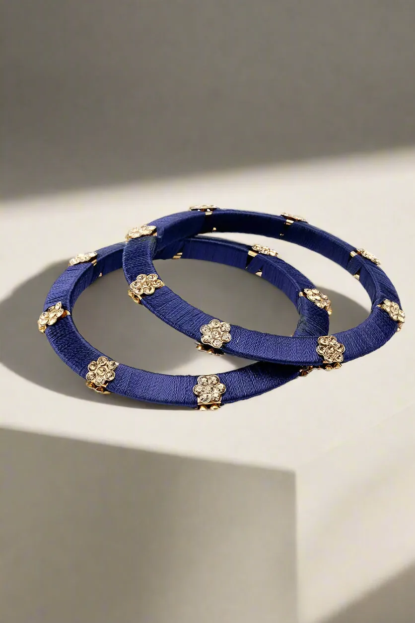 Navy Blue Engraved Bangle Set