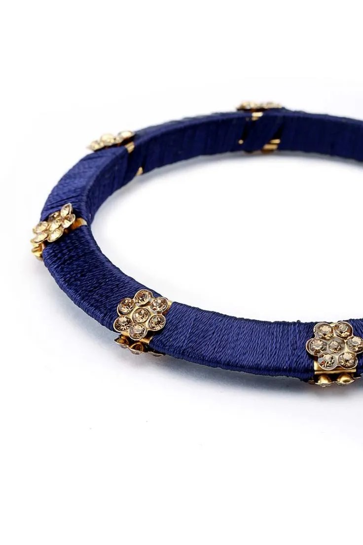 Navy Blue Engraved Bangle Set