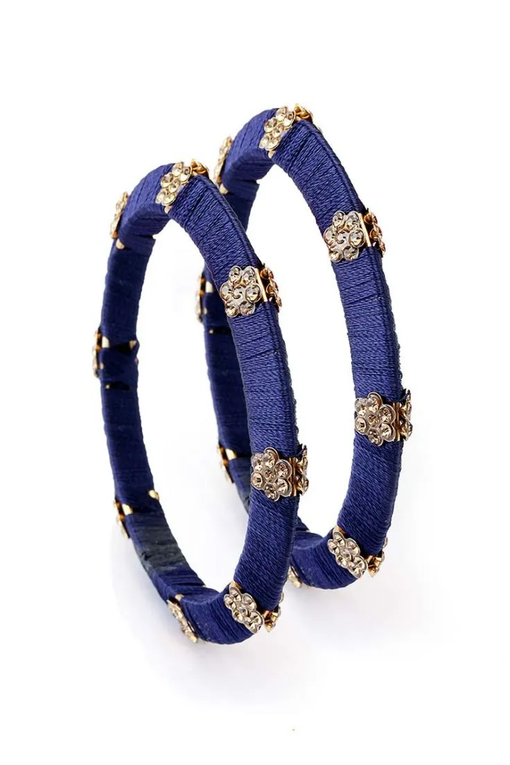 Navy Blue Engraved Bangle Set