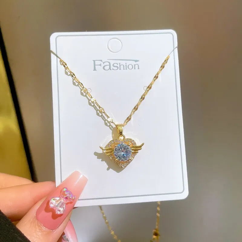 New Trend Love Heart Wing Necklace for Women Minimalist Clavicle Chain