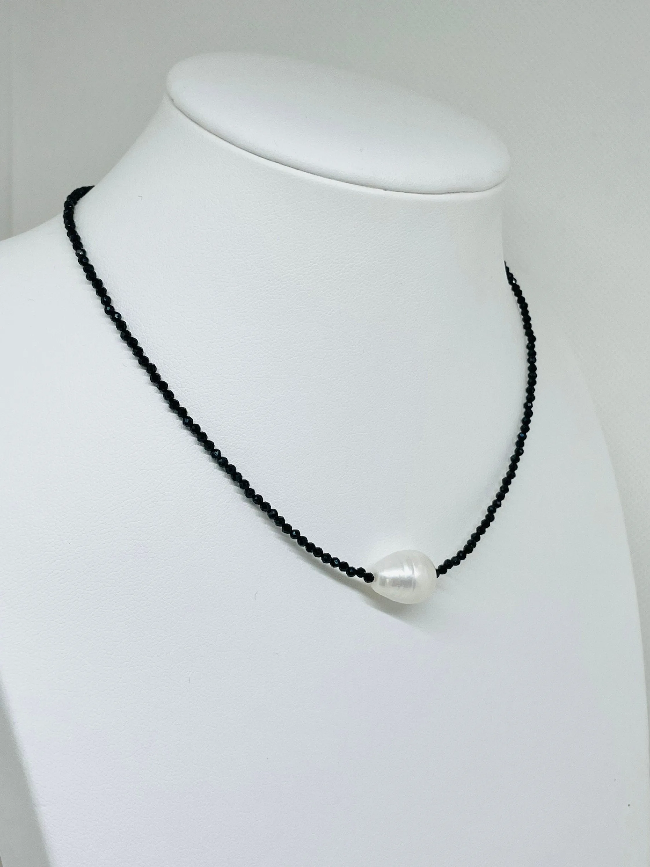 Onyx and Baroque Pearl Choker Necklace