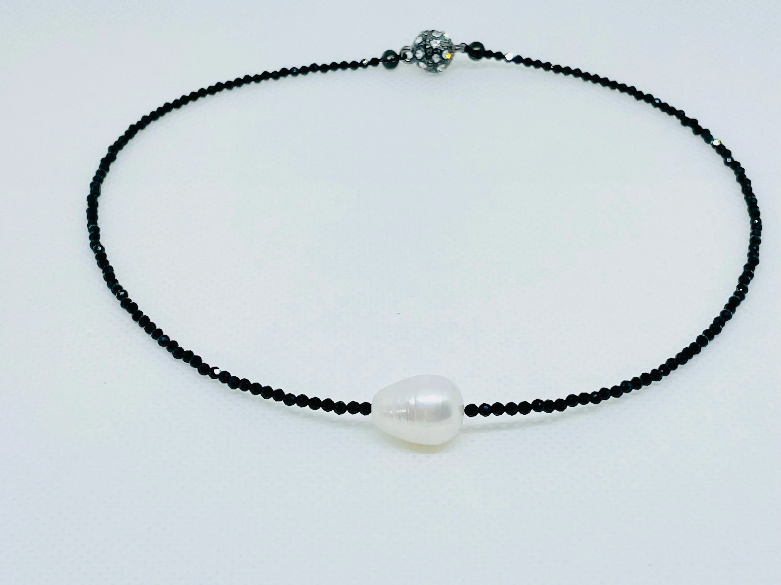 Onyx and Baroque Pearl Choker Necklace