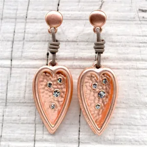 Oversized heart drop earrings with leather & crystal detail
