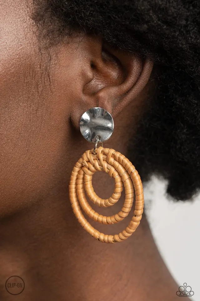 Paparazzi Earring ~ Whimsically Wicker - Brown