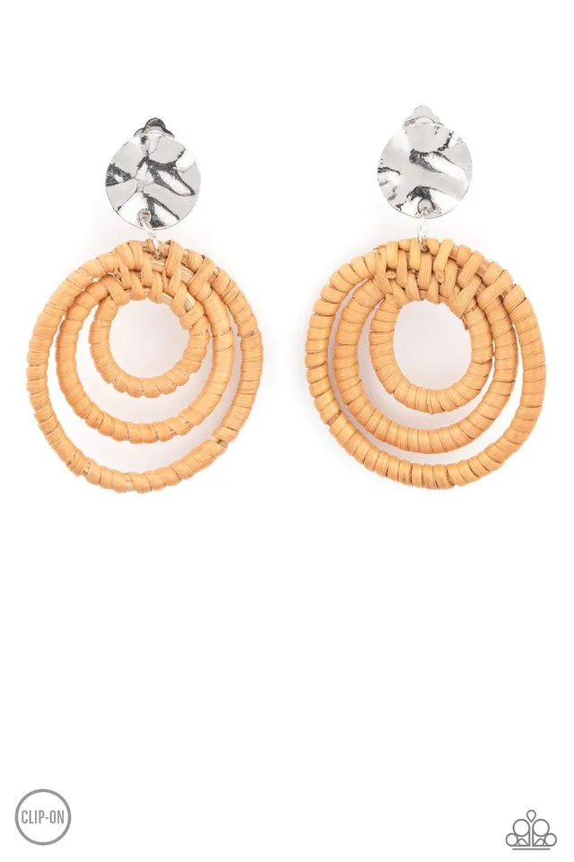 Paparazzi Earring ~ Whimsically Wicker - Brown