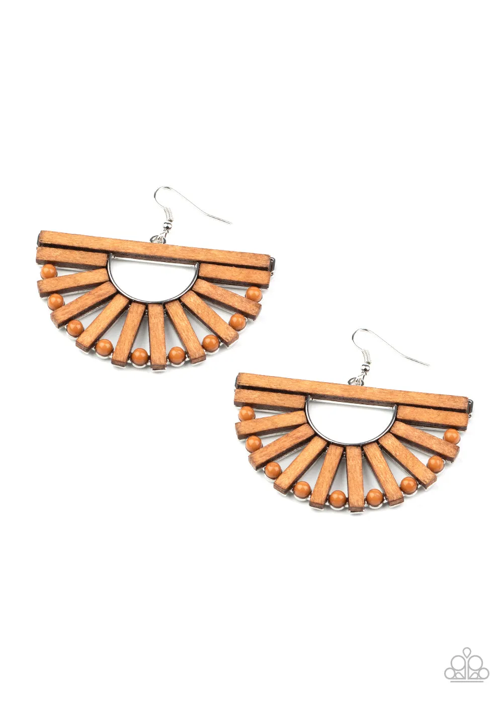 Paparazzi Wooden Wonderland - Brown Earrings