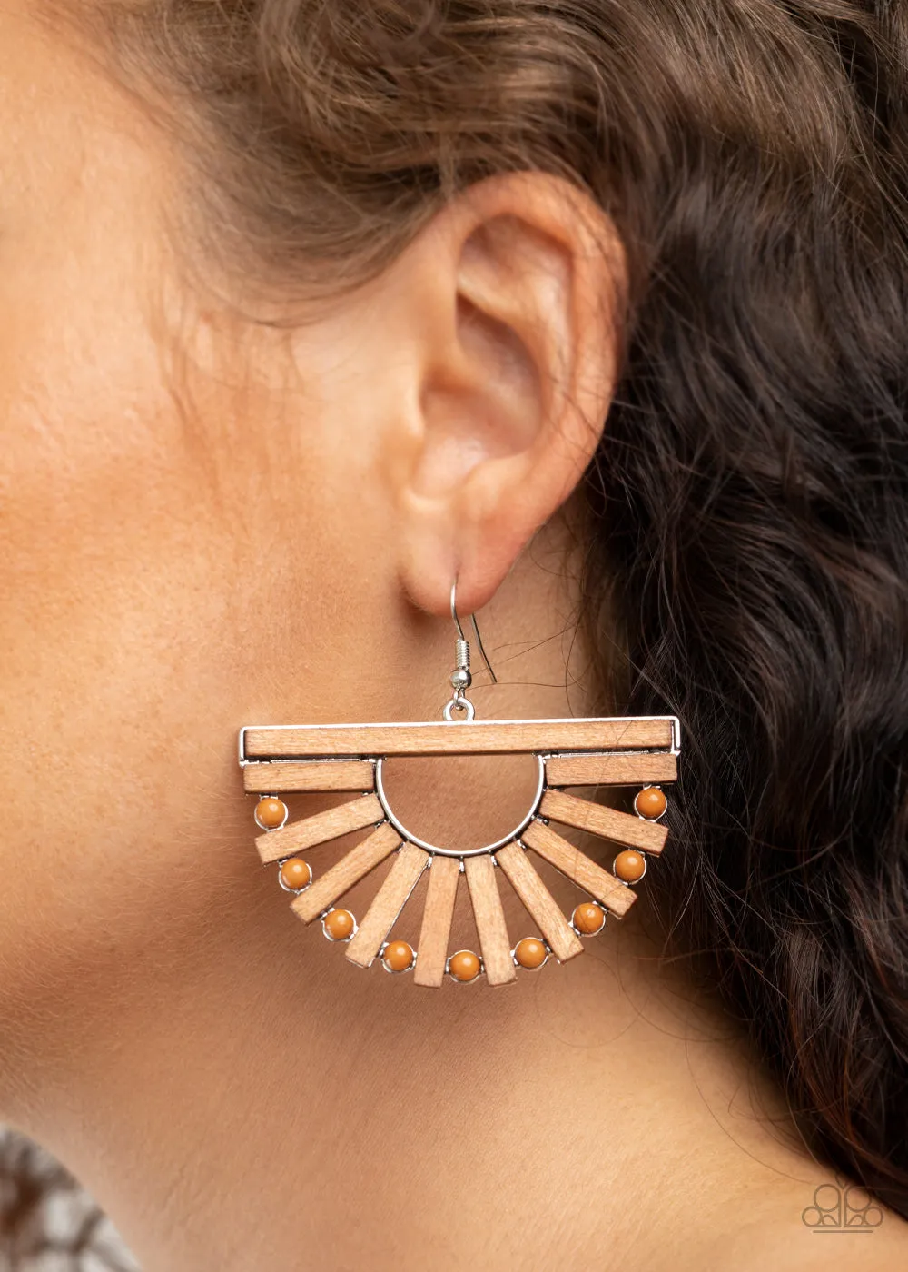Paparazzi Wooden Wonderland - Brown Earrings