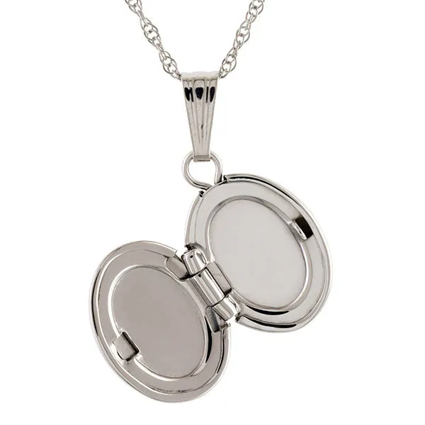 Petite White Gold Oval Locket Necklace