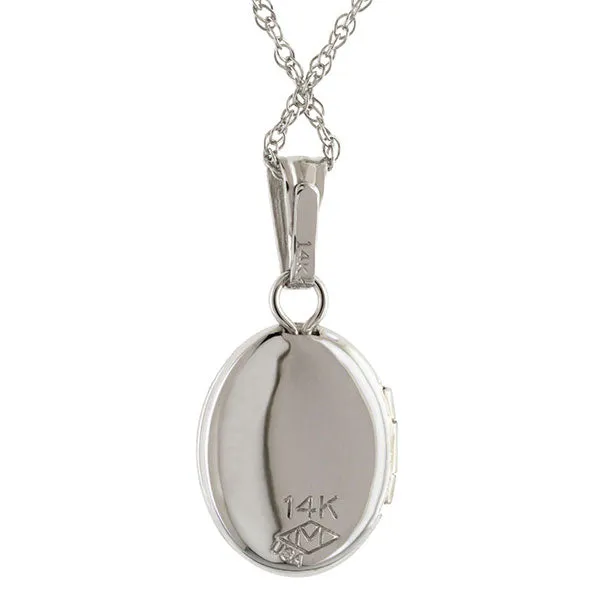 Petite White Gold Oval Locket Necklace