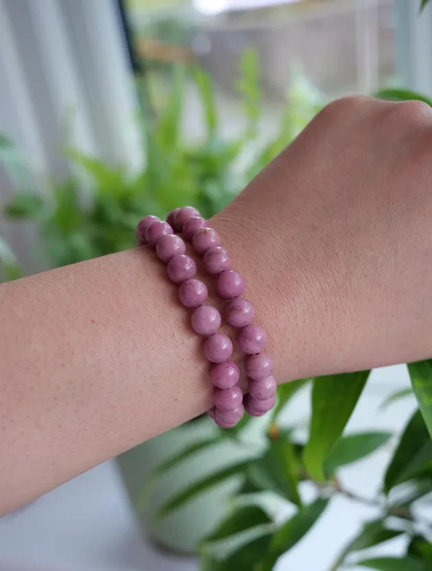 Pink Rhodonite 8mm Beaded Natural Gemstone Elastic Bracelet, Genuine Top Grade Gift Jewelry, Men Women Crystal Energy Jewellery