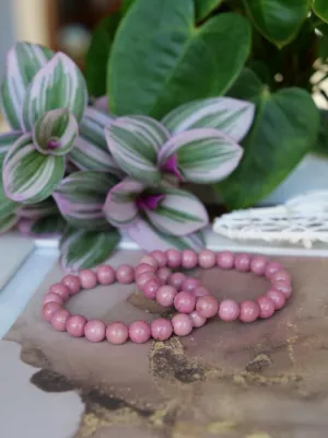 Pink Rhodonite 8mm Beaded Natural Gemstone Elastic Bracelet, Genuine Top Grade Gift Jewelry, Men Women Crystal Energy Jewellery