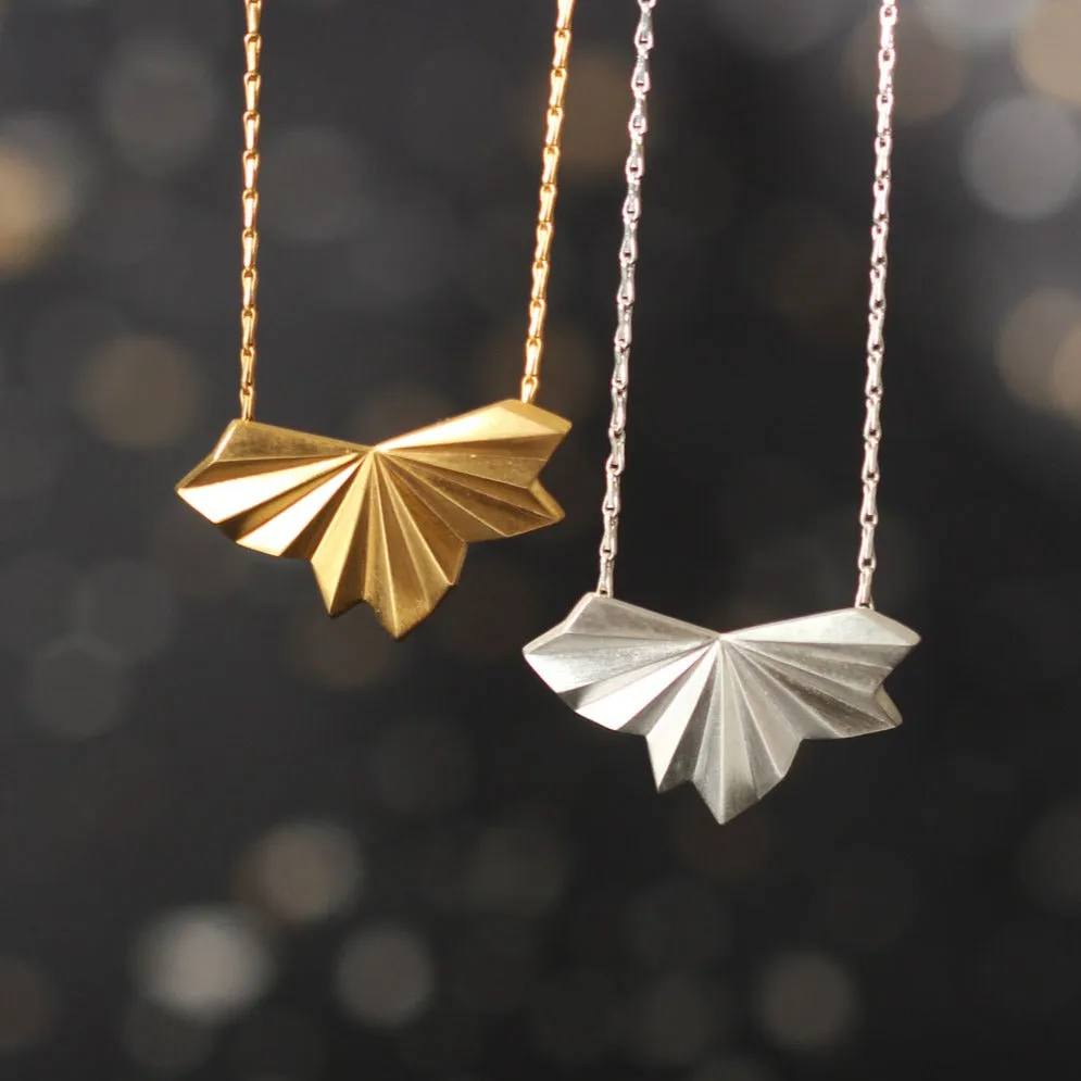 Pleated Fan Necklace Silver