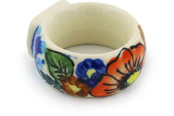 Polish Pottery 2" Napkin Ring Bold Poppies