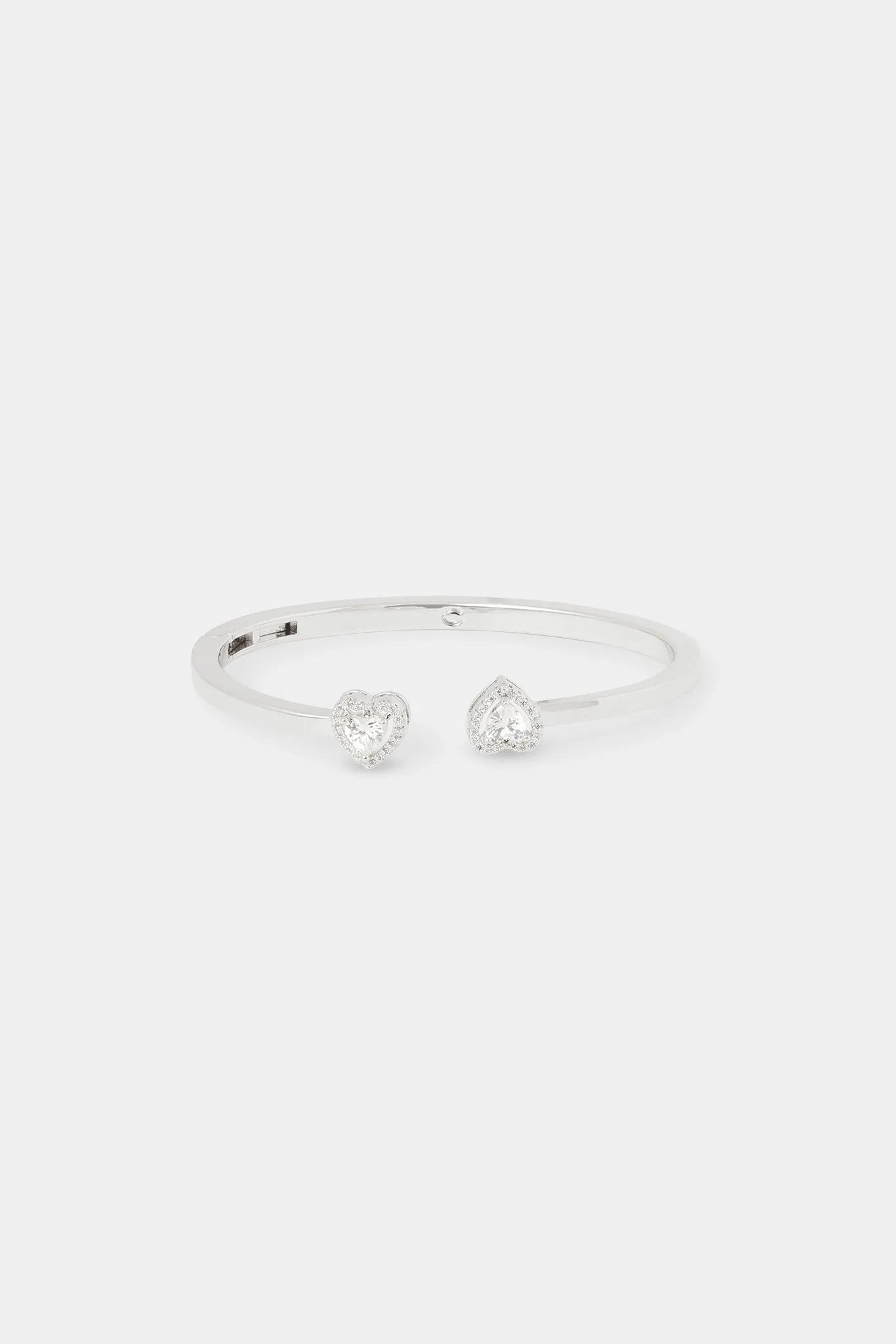 Polished Cz Heart Bangle - White - 5mm