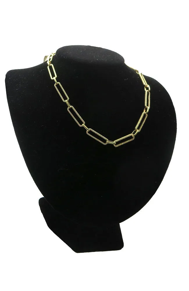 PP Clip Gold Necklace with CZ Stones