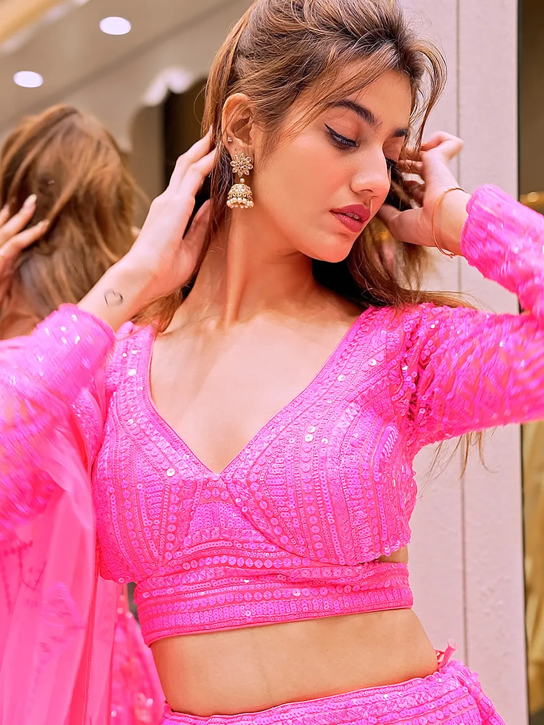Pretty Pink Sequin Lehenga Set