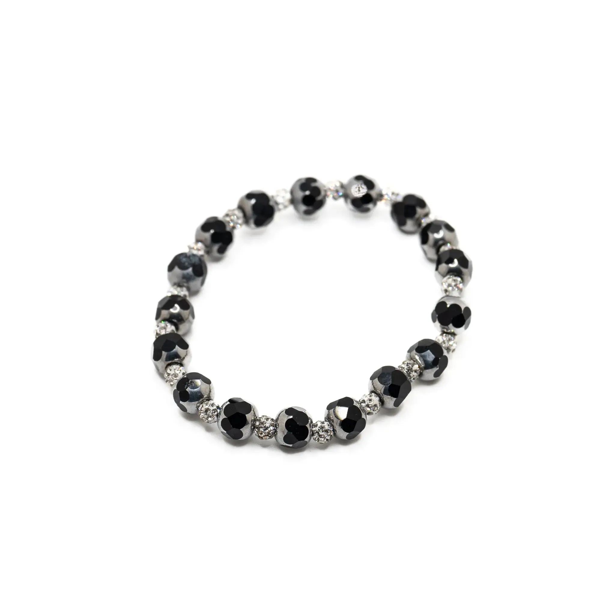 Printed Black Glass & Antique Metal Bracelet