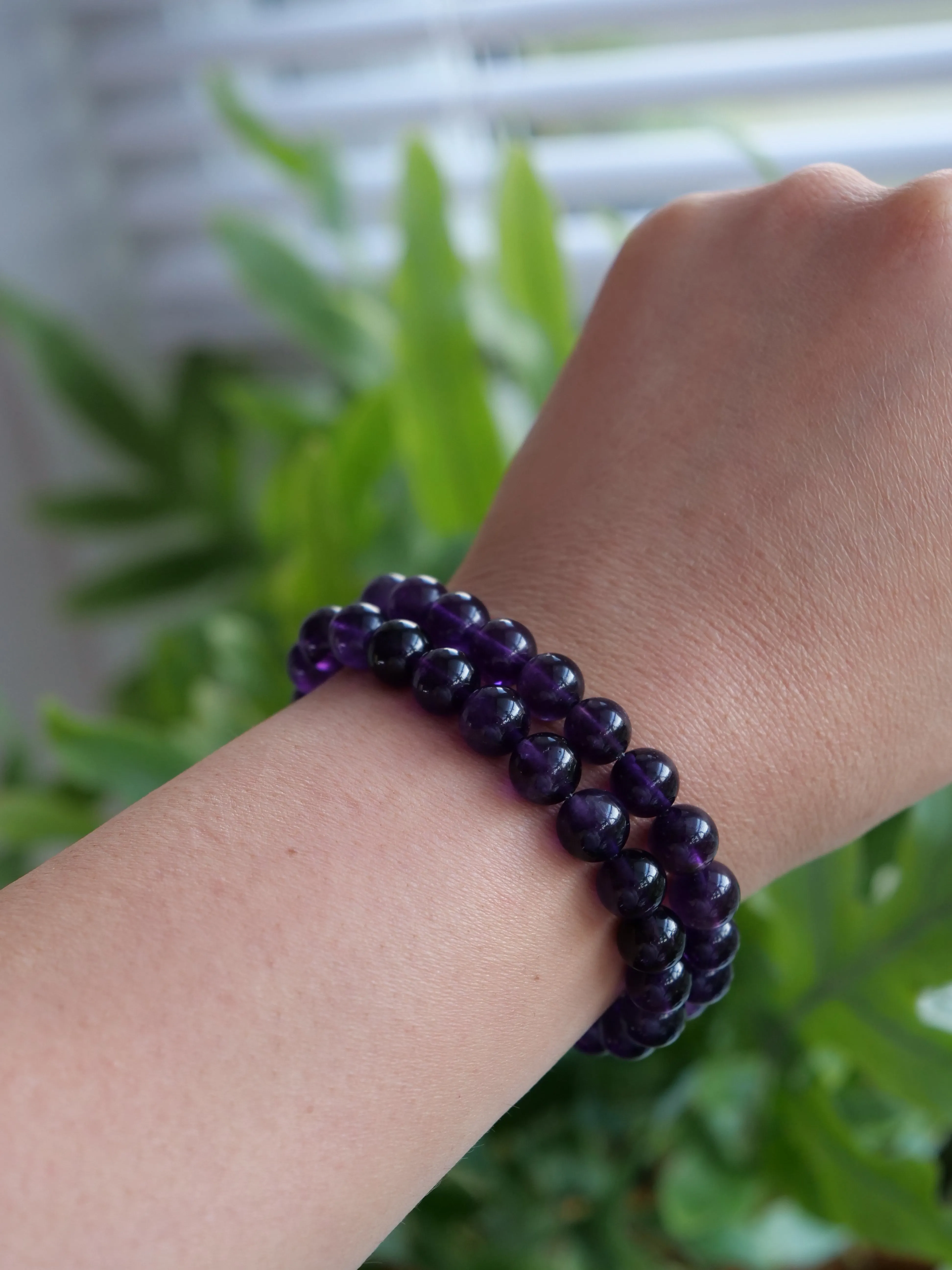 Purple Amethyst 8mm Beaded Natural Gemstone Elastic Bracelet, Genuine Top Grade Gift Jewelry, Men Women Fashion Crystal Energy Jewellery