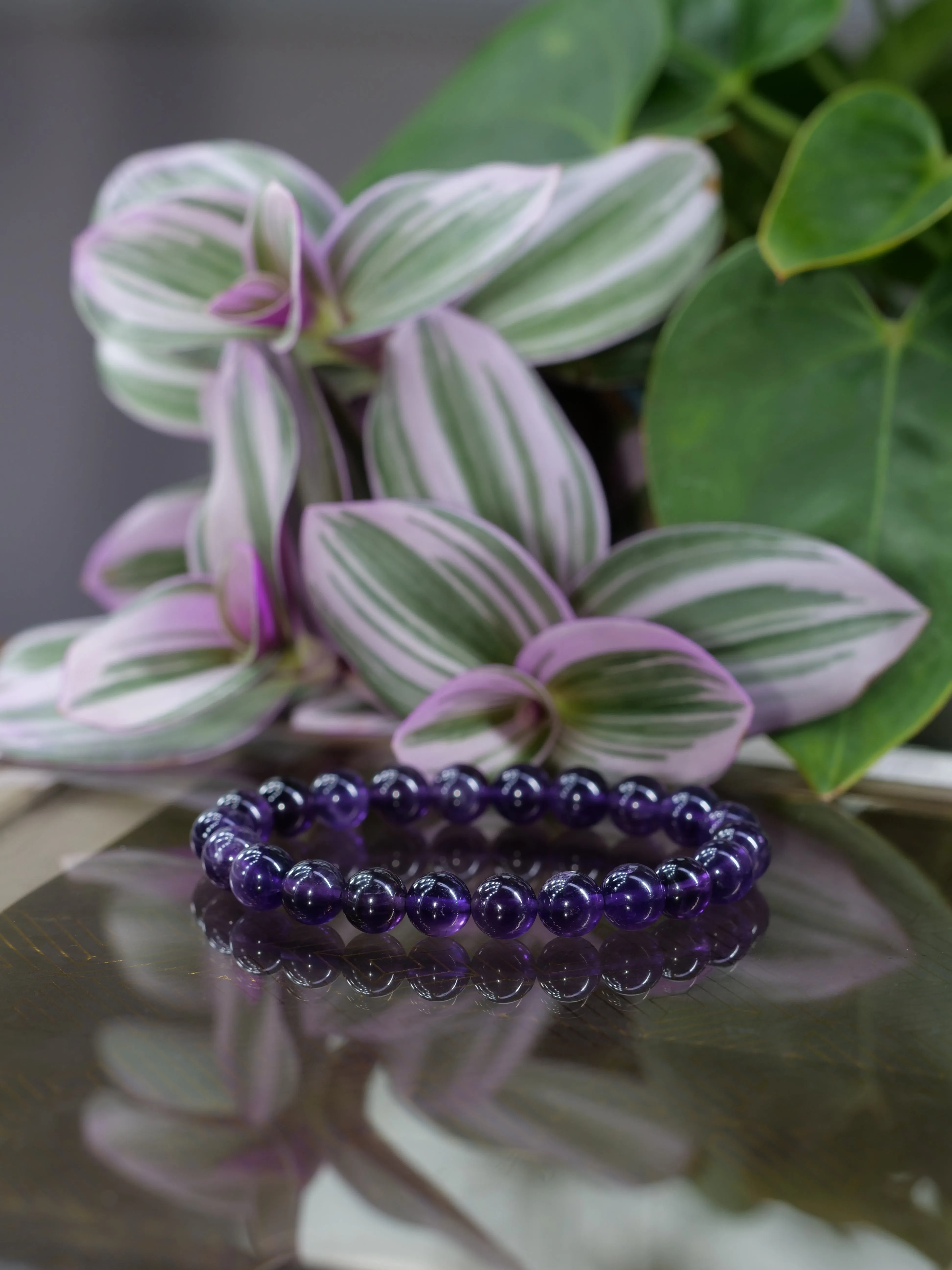 Purple Amethyst 8mm Beaded Natural Gemstone Elastic Bracelet, Genuine Top Grade Gift Jewelry, Men Women Fashion Crystal Energy Jewellery