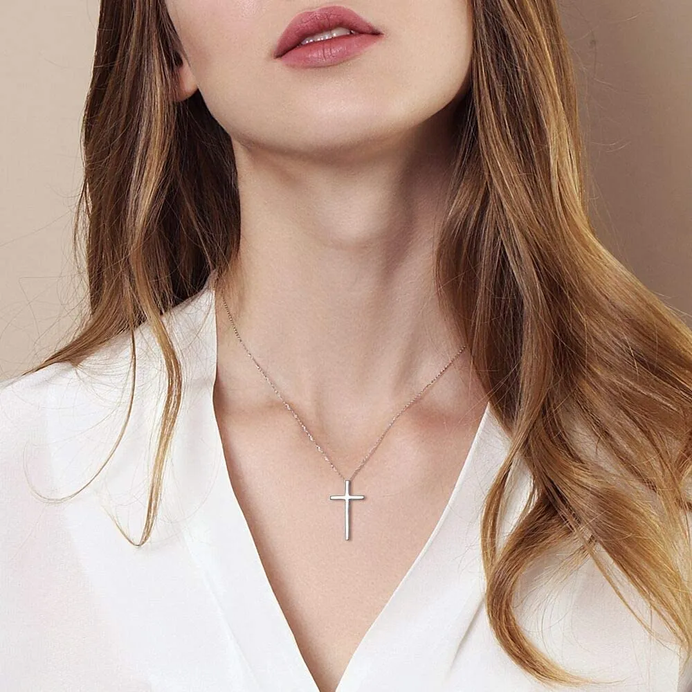 "Committed Faith" Cross 14K White Gold Necklace