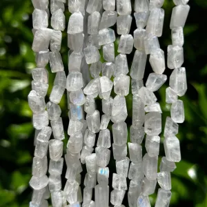 Rainbow Moonstone Faceted Freeform Nugget Beads - 8mm, Iridescent Milky White, 12.5" Strand (Approx. 35 Beads)