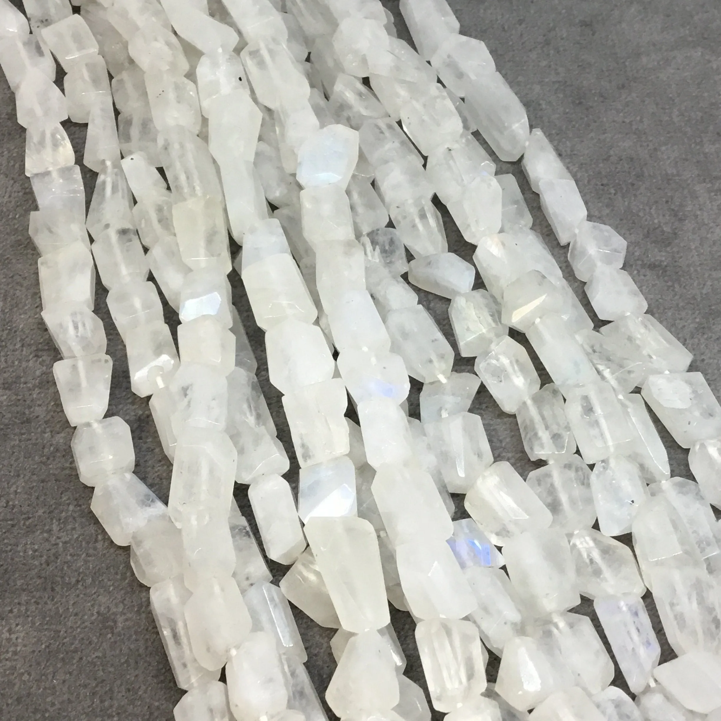 Rainbow Moonstone Faceted Freeform Nugget Beads - 8mm, Iridescent Milky White, 12.5" Strand (Approx. 35 Beads)