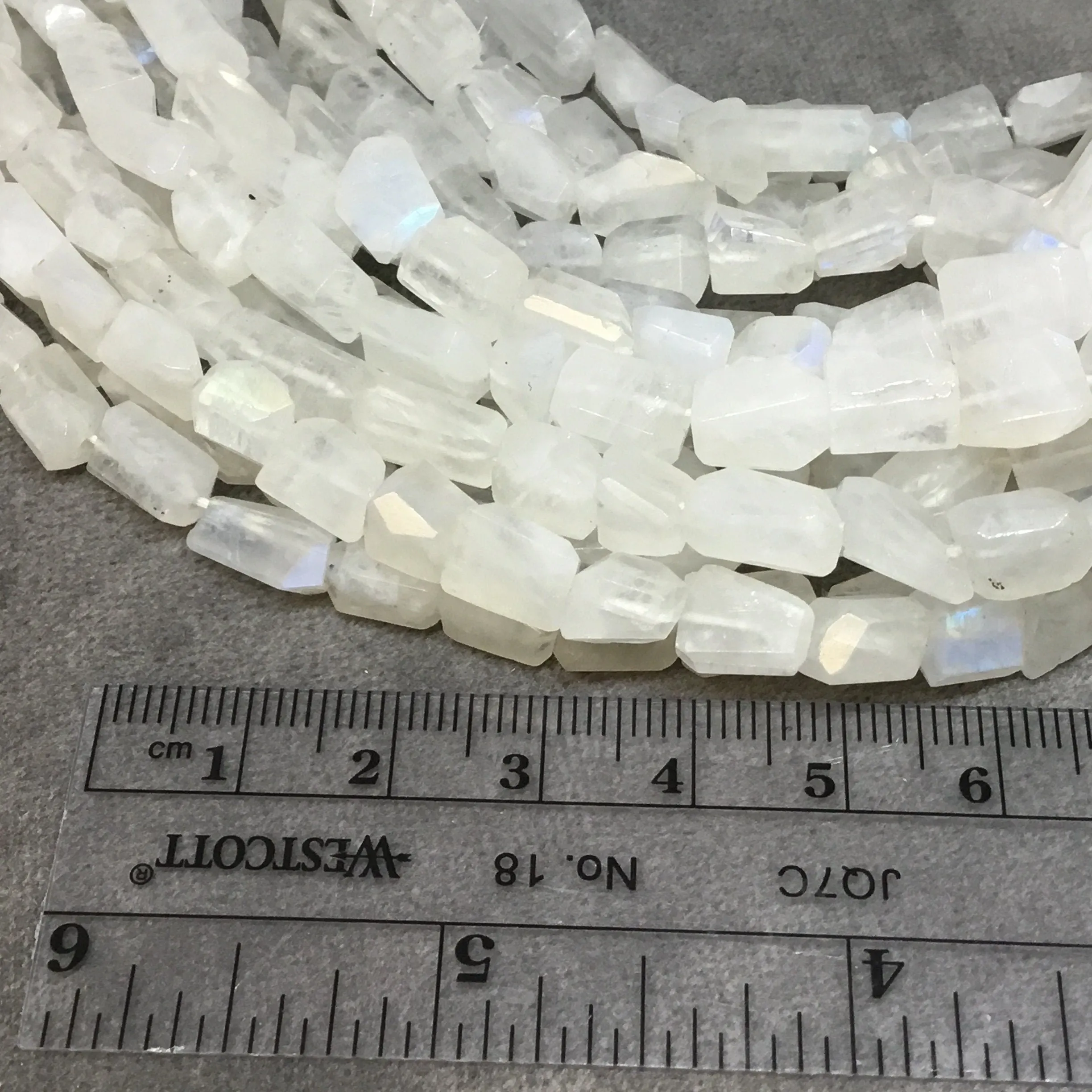 Rainbow Moonstone Faceted Freeform Nugget Beads - 8mm, Iridescent Milky White, 12.5" Strand (Approx. 35 Beads)