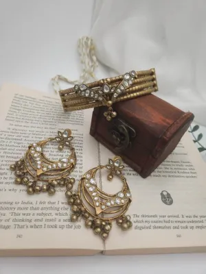 Rajvadi antique gold polish necklace set