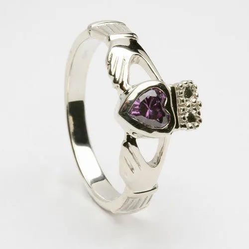 Retired FEBRUARY Birthstone Silver Claddagh Ring LS-BSR-2