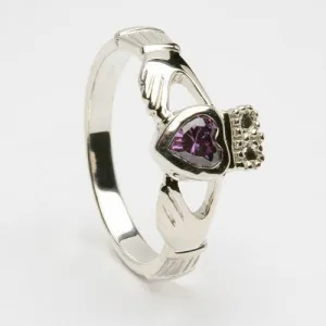 Retired FEBRUARY Birthstone Silver Claddagh Ring LS-BSR-2