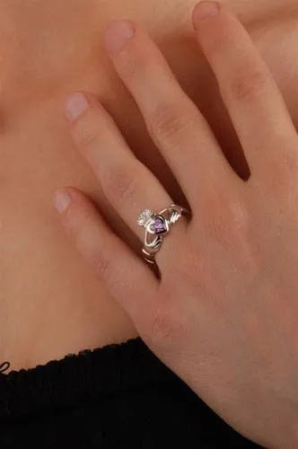 Retired FEBRUARY Birthstone Silver Claddagh Ring LS-BSR-2