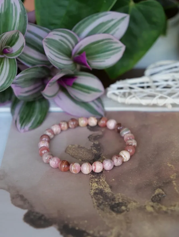 Rhodochrosite 7mm Beaded Natural Gemstone Elastic Bracelet, Genuine Top Grade Gift Jewelry, Men Women Fashion Crystal Energy Jewellery