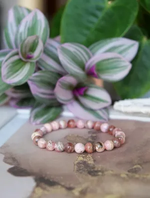 Rhodochrosite 7mm Beaded Natural Gemstone Elastic Bracelet, Genuine Top Grade Gift Jewelry, Men Women Fashion Crystal Energy Jewellery