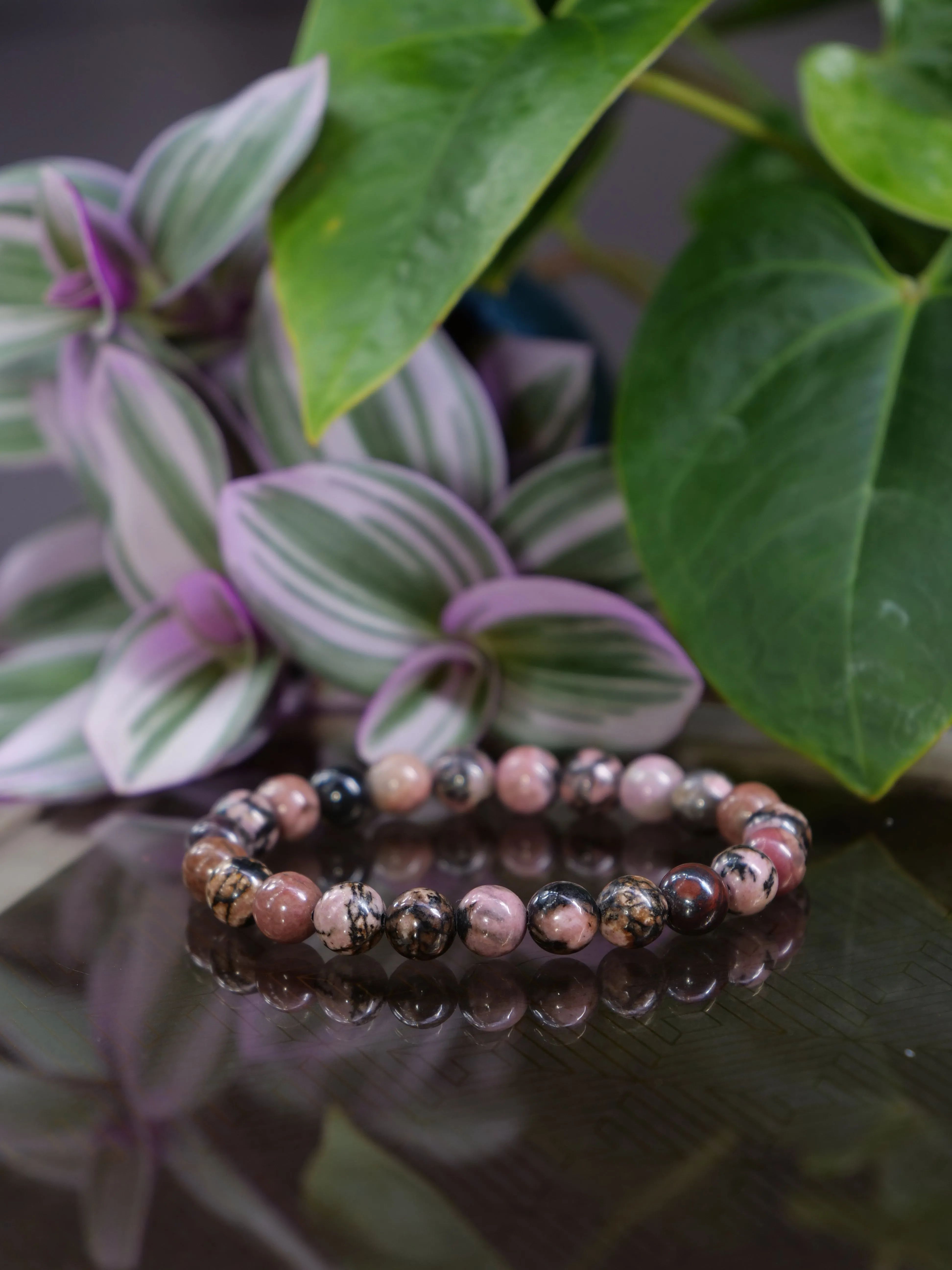 Rhodonite 8mm Beaded Natural Gemstone Elastic Bracelet, Genuine Top Grade Gift Jewelry, Men Women Fashion Crystal Energy Jewellery