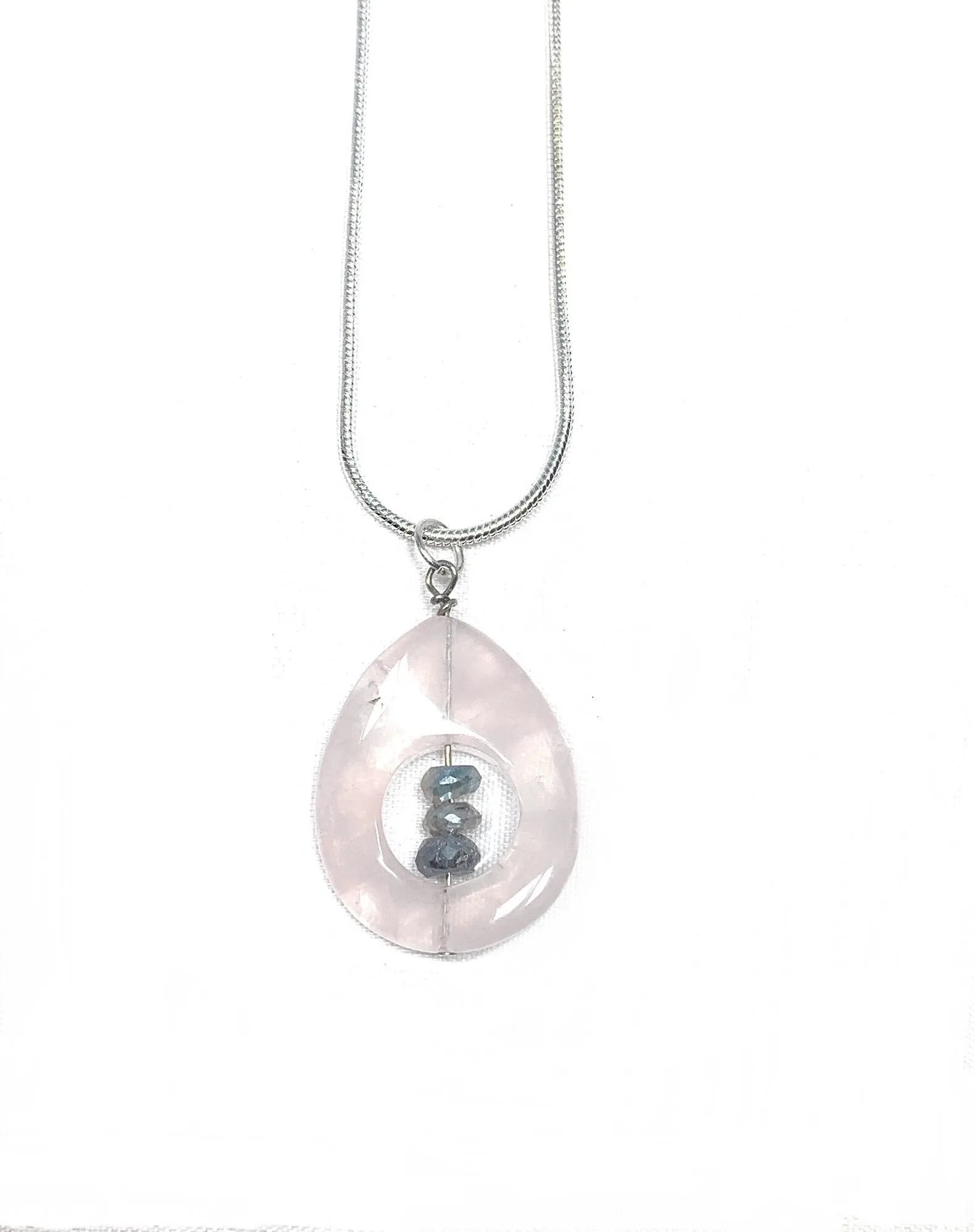 Rose Quartz, Silverite and Sterling Silver Pendant