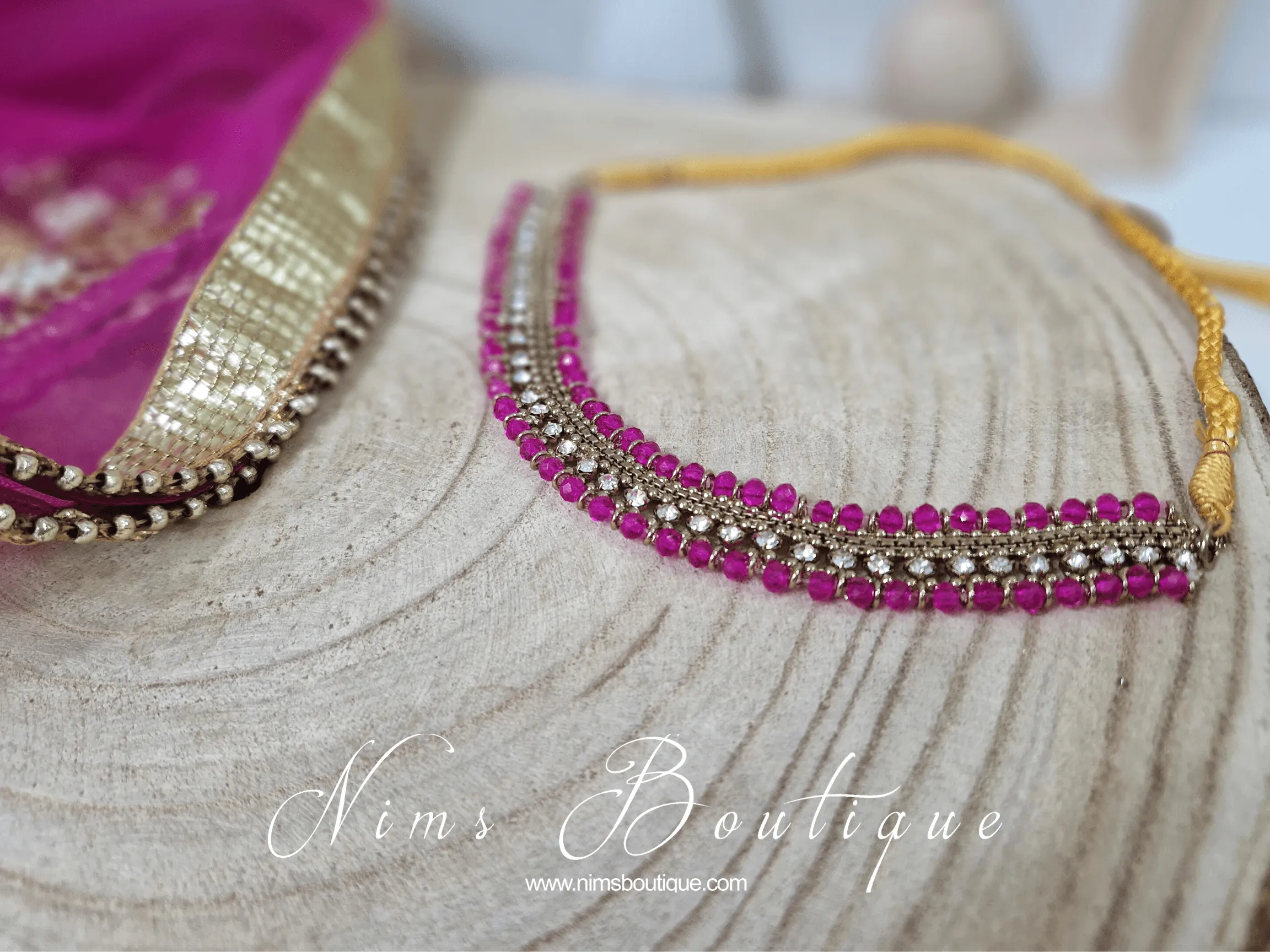 Royal Antique Gold & Hot Pink Necklace
