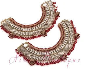 Royal Shaadi Antique Gold & Red Anklets