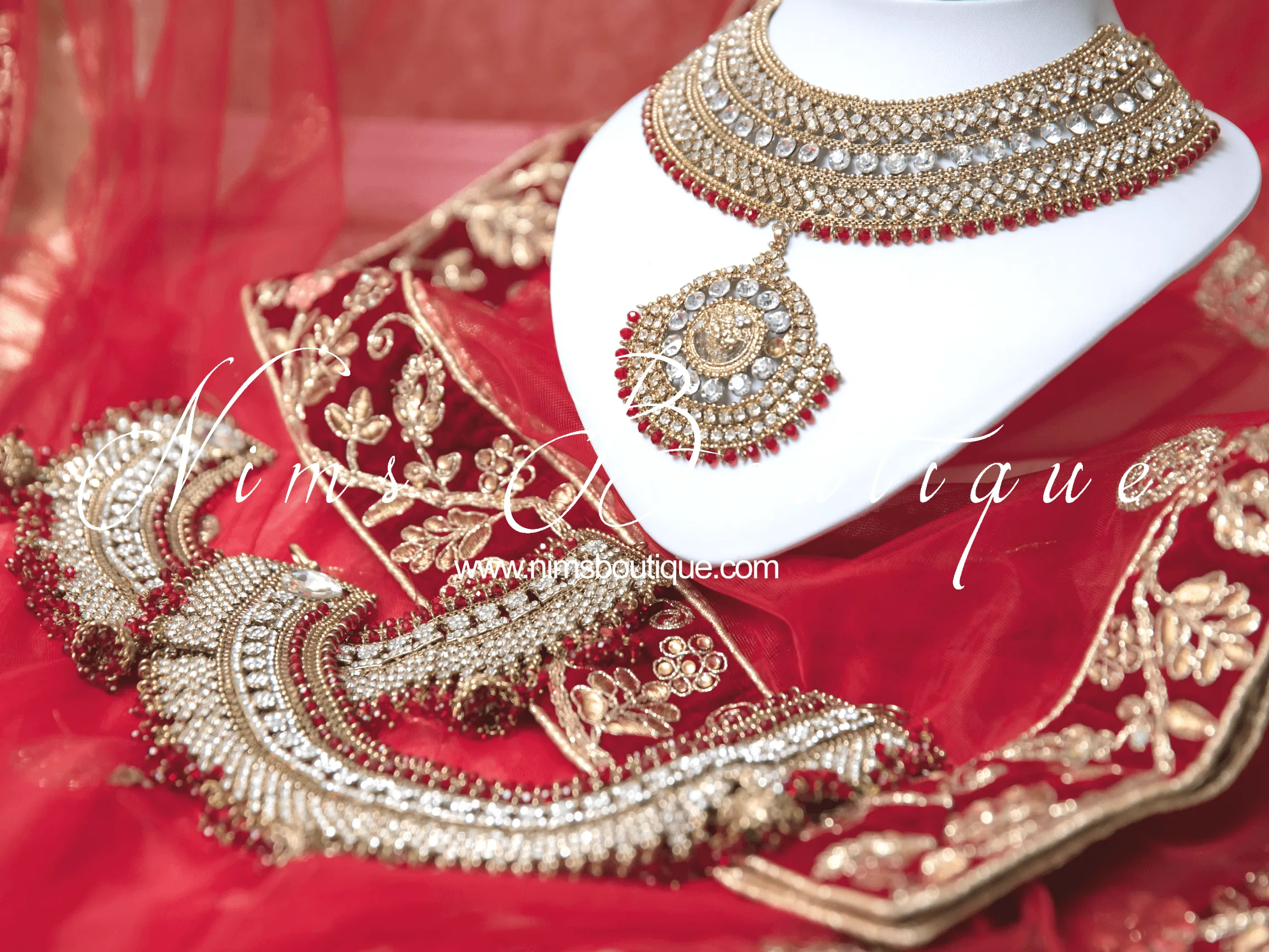 Royal Shaadi Antique Gold & Red Anklets