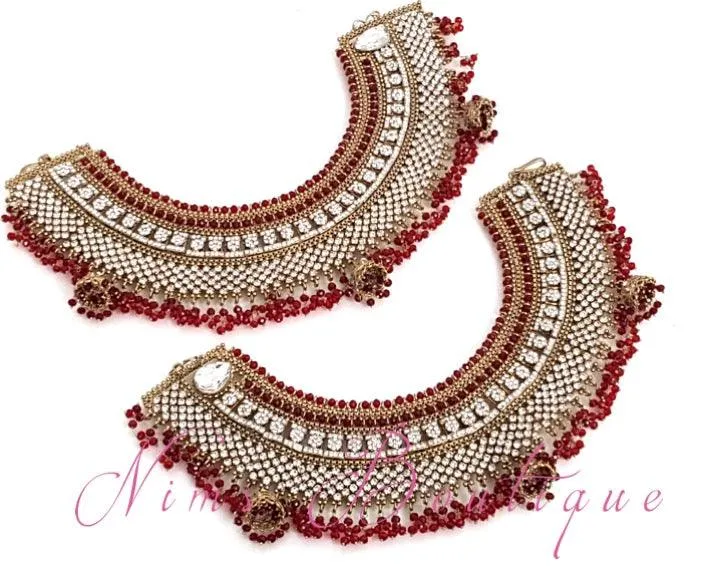 Royal Shaadi Antique Gold & Red Anklets