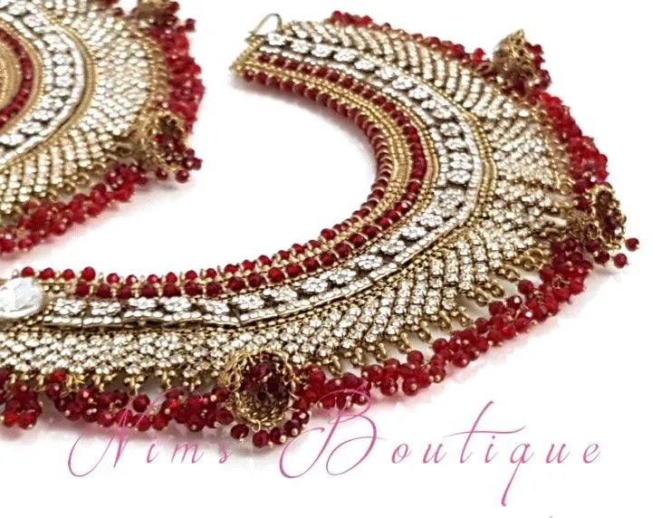 Royal Shaadi Antique Gold & Red Anklets