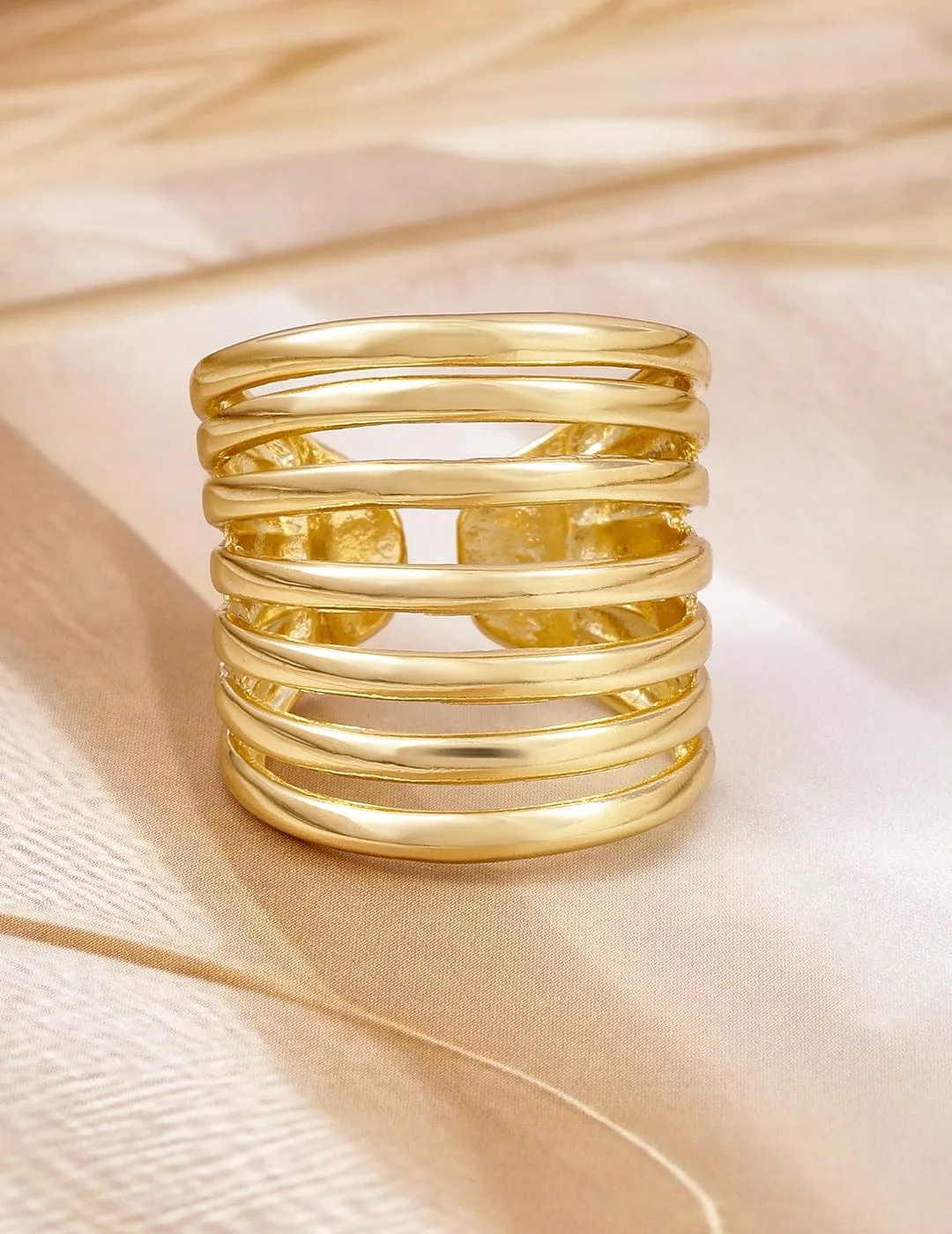 Rubans Valentine  18KT Gold Plated Bold & Fashionable Multi-Band Adjustable Finger Ring