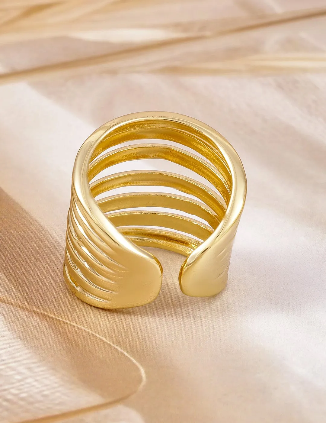 Rubans Valentine  18KT Gold Plated Bold & Fashionable Multi-Band Adjustable Finger Ring