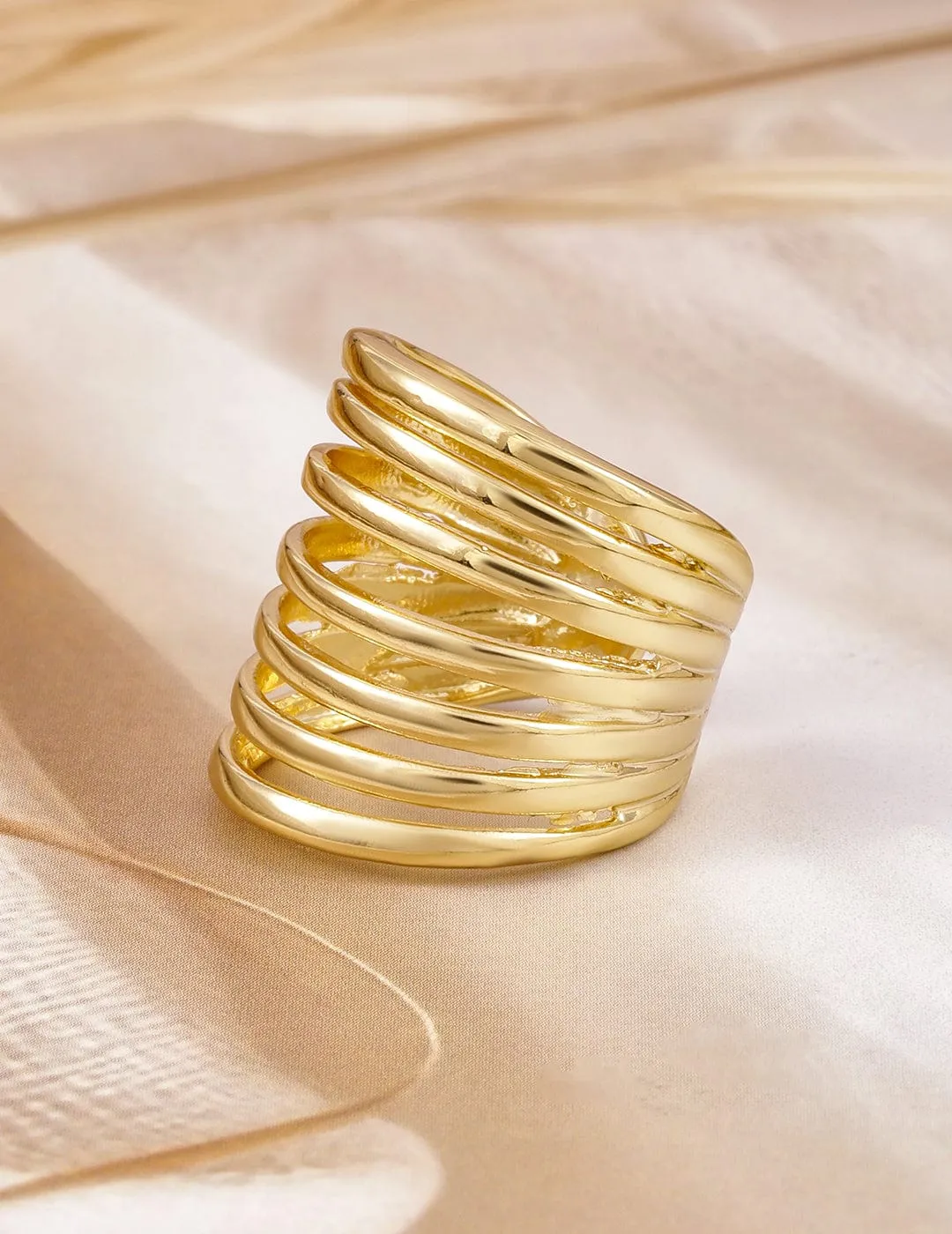 Rubans Valentine  18KT Gold Plated Bold & Fashionable Multi-Band Adjustable Finger Ring