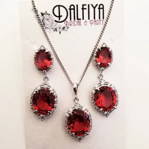 Ruby Red Jewelry Set for Valentines Bride or Prom