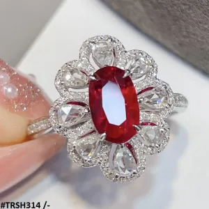 Ruby Zircon Studded Oval Ring