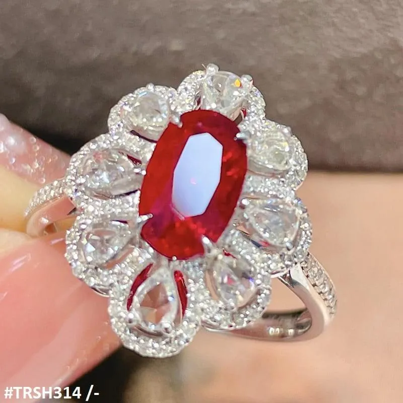 Ruby Zircon Studded Oval Ring