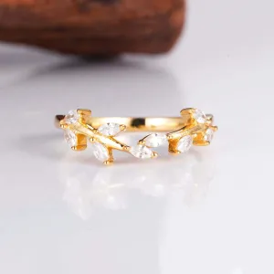 Sammi Curved Gemstone Leaf Band Gold